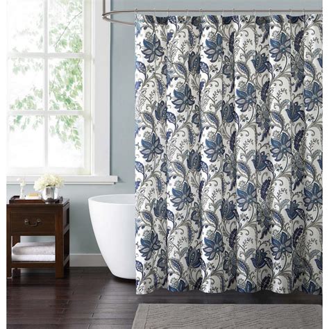 blue white and grey shower curtain